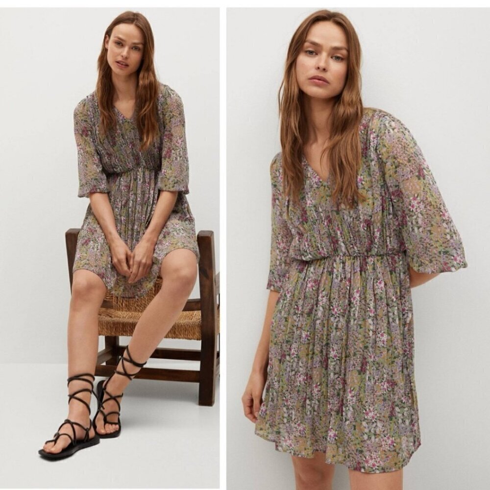 MNG Mango Boho Floral Mini Dress Size 6 Indie Cottage Soft Coquette Flowy